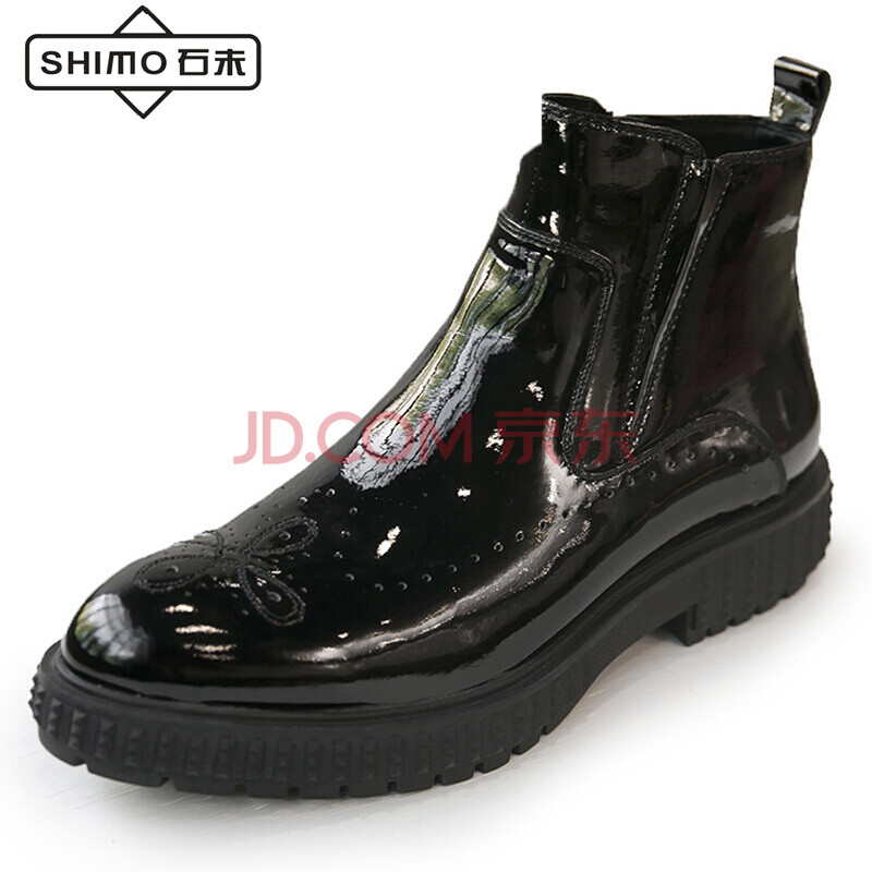 ʯĩ£¨SHIMO£©ÄÐÑ¥¶¬¼¾ÐÂÆ·ÆáƤÁÁÃæ²àÀÁ´Ì×½Å¶ÌÆ¤Ñ¥Í·²ãţƤŷÃÀʱÉÐÊæÊÊÄÐÑ¥×Ó ºÚÉ« 39