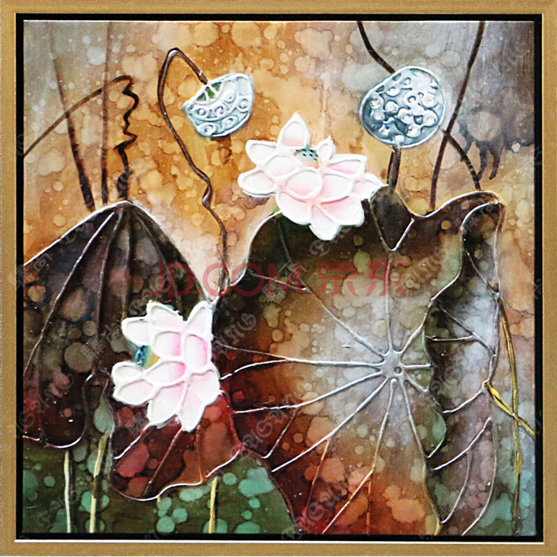 手绘油画 装饰画 金箔画 客厅油画 玄关壁炉抽象画壁画挂画荷花荷叶画图片