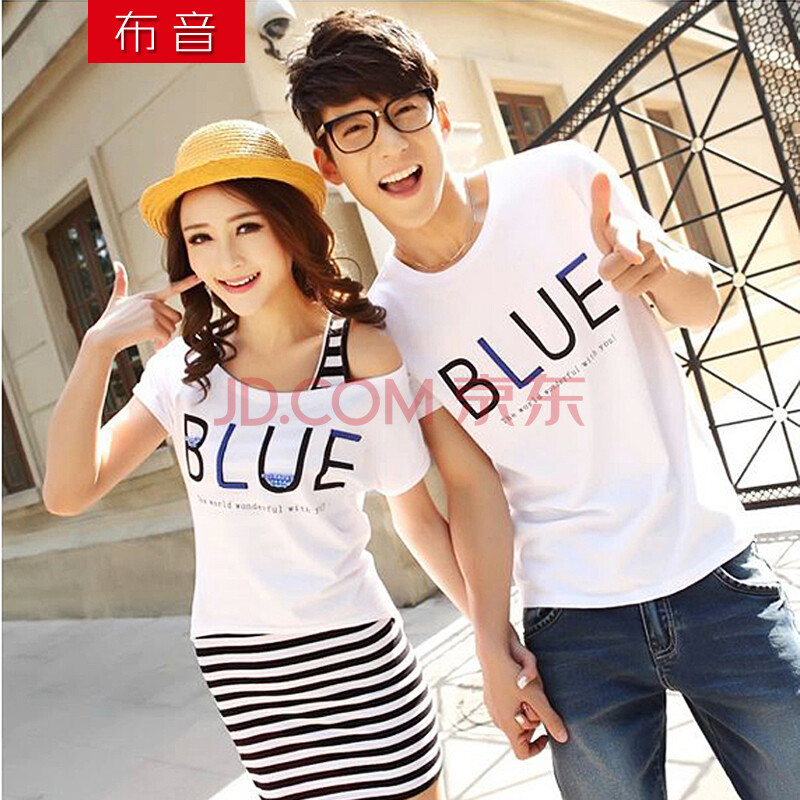 韩版修身显瘦短袖情侣t恤女 时尚条纹上衣 白色737-8370款 男款xxl码