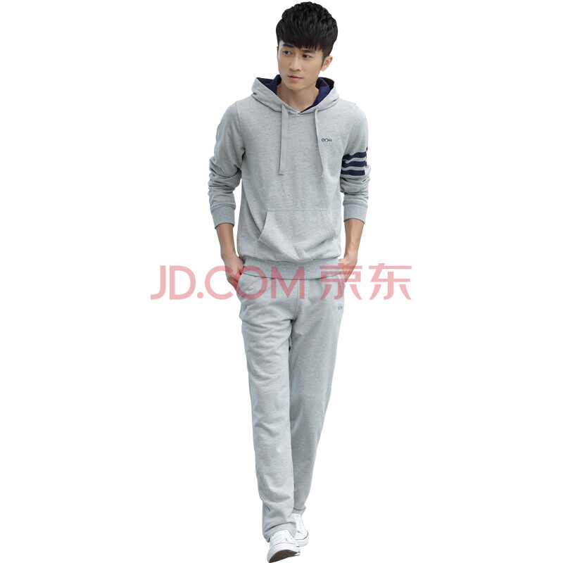 套装男运动服跑步运动装韩版休闲套装外套情侣运动休闲服 浅灰色-男款