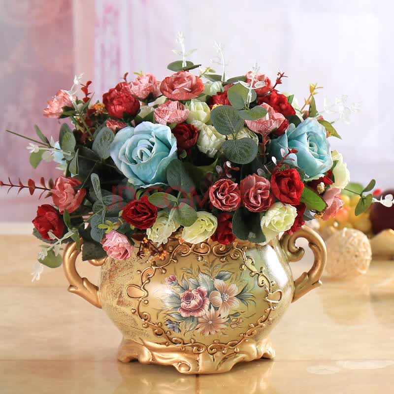 欧式仿真花套装 假花装饰花瓶花艺 客厅花艺 绢花餐桌