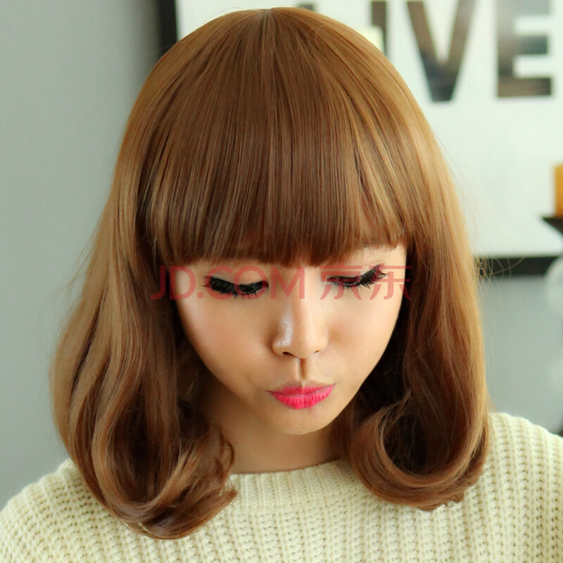 女生梨花头蛋卷头短发哑光高温丝中长卷发蓬松时尚长假发套女士假发