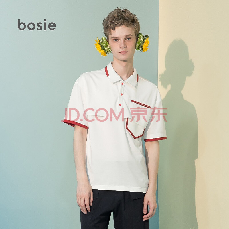 bosie 2018SS 109 ÖÐÐÔϸ½ÚÆ´½Óºì°×poloÉÀ °×É« M