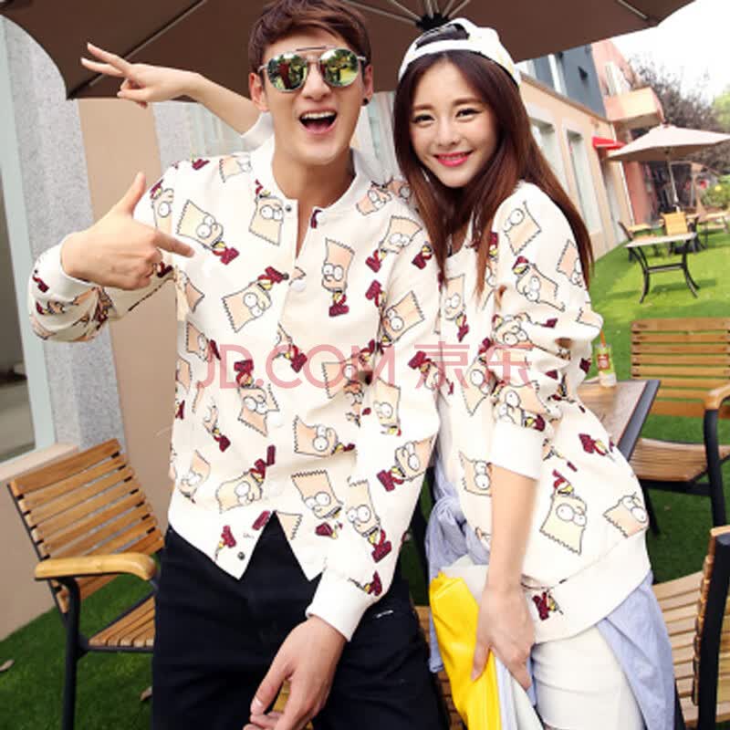 2015春潮款秋装新款卡通头像情侣夹克韩版情侣棒球服男女情侣装运动