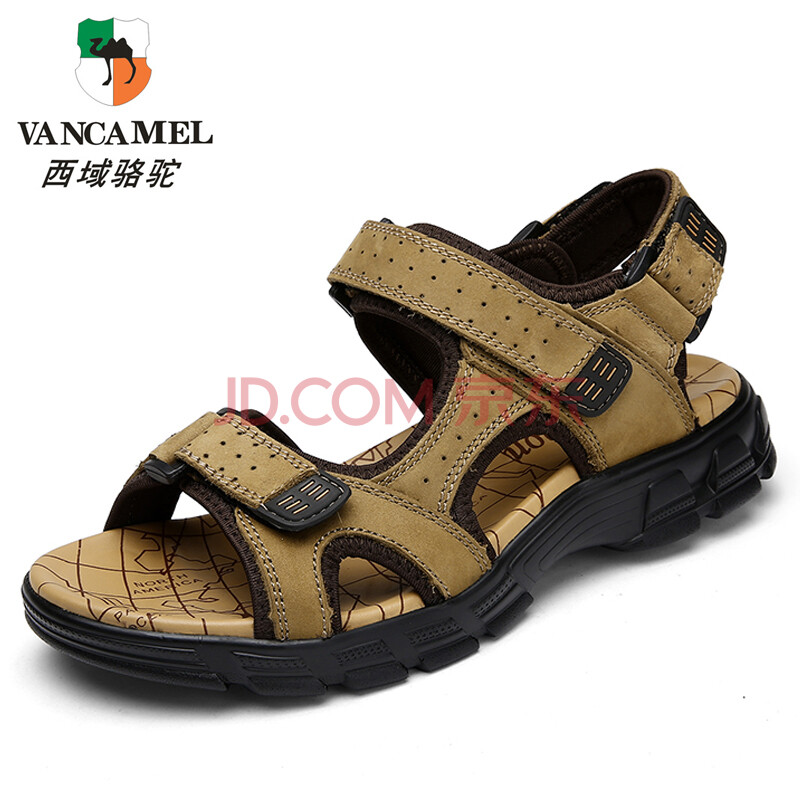 西域駱駝(VanCamel)韓版潮流露趾青春男大童大高中初中學生溯溪沙灘鞋31213 卡其色 39
