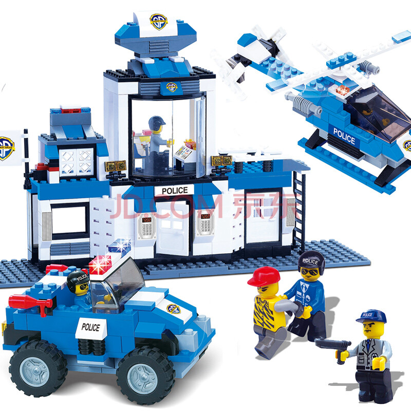 沃马 乐高式积木玩具儿童益智拼插拼装玩具男孩启蒙城市警察局塑料