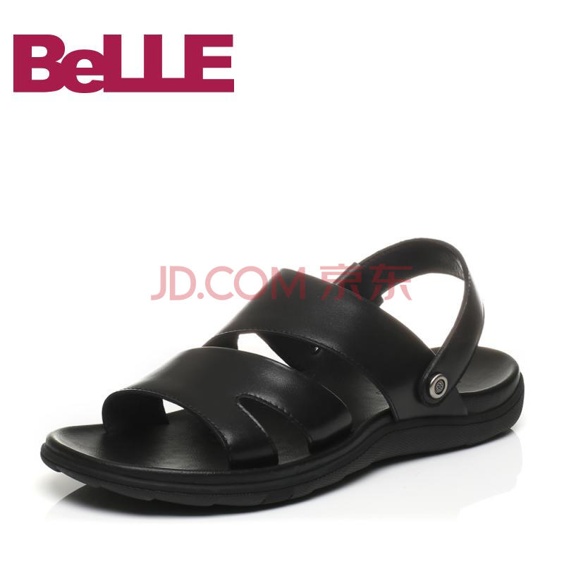 Belle/百麗夏季專柜同款休閑露趾沙灘鞋男涼鞋4VU01BL7 黑色 40