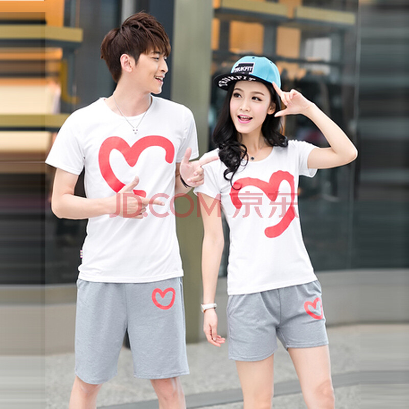 施格纳 2014夏季新款情侣爱心套装韩版运动休闲个性短袖t恤短裤 908