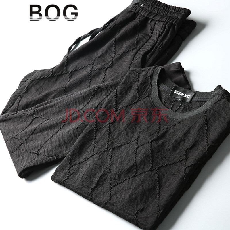 BOG 伟奇香港潮牌新款舒适 高端型男大爱 别致几何提花面料男士休闲套装短袖运动套装透气运动服套装 黑色 4XL