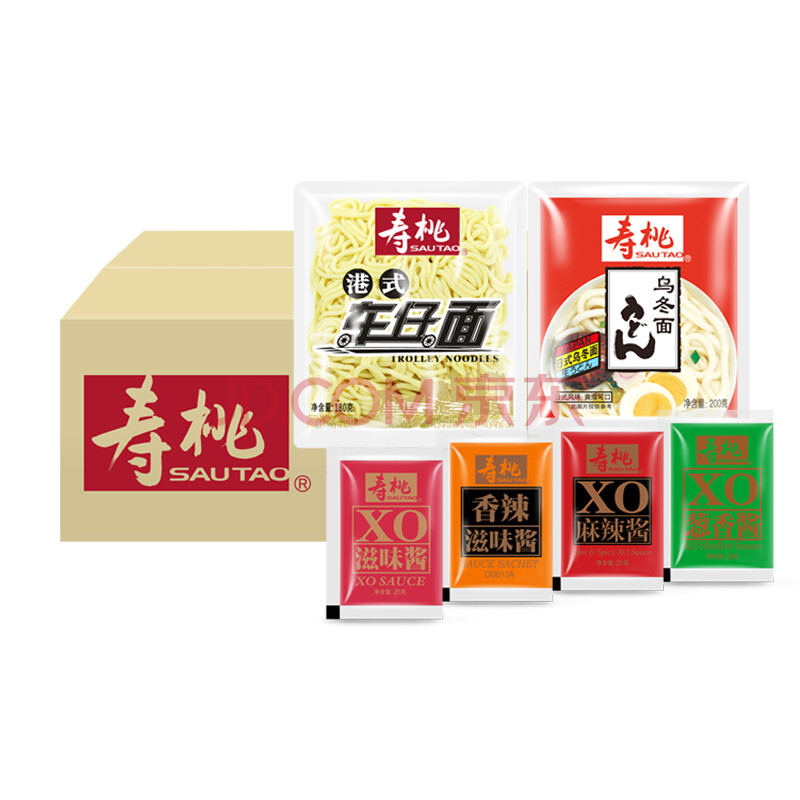 壽桃牌SAUTAO 車仔面xo醬味料12包裝 7-11港式拌面7仔撈面速食方便面保鮮面濕 (滋味+香辣+蔥香+麻辣)各3包 車仔面6包+烏冬面6包