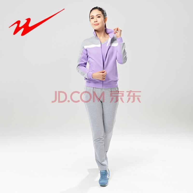 双星运动服套装女 春季新款长袖带帽休闲跑步服女子休闲三件套 紫色