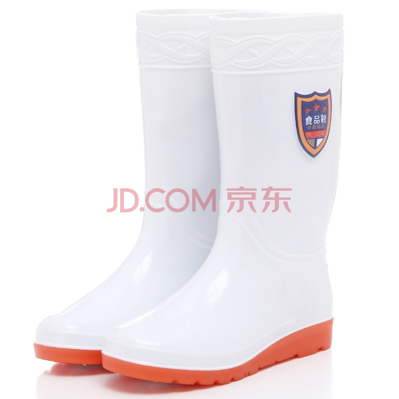 男女中高筒加厚白色食品衛生雨鞋雨靴防滑棉水鞋水靴耐酸堿油膠鞋 華鹿女高筒單靴(正規碼號) 37