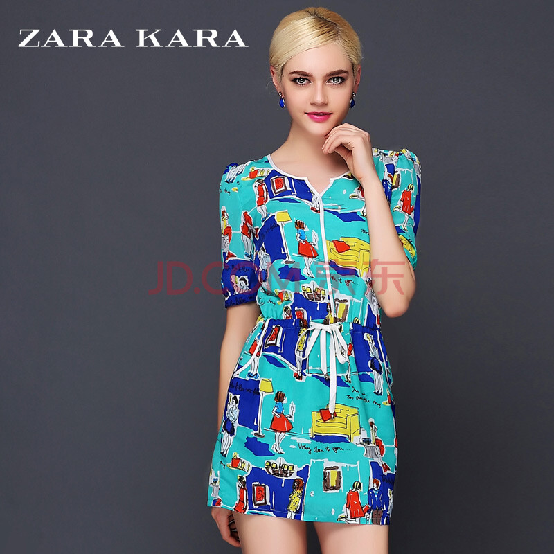 zara kara女装夏装新款2014连衣裙子 气质卡通印花连衣裙雪纺连衣裙潮