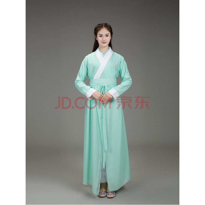 三生三世白真昆侖虛弟子舞蹈戲服古裝男女士漢服長袍俠客年會服裝 青色小袖款 成人175厘米