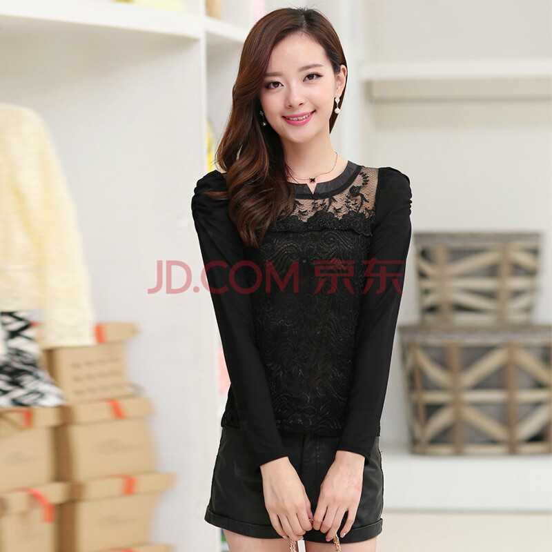 韩版蕾丝宽松胖mm雪纺打底衫
