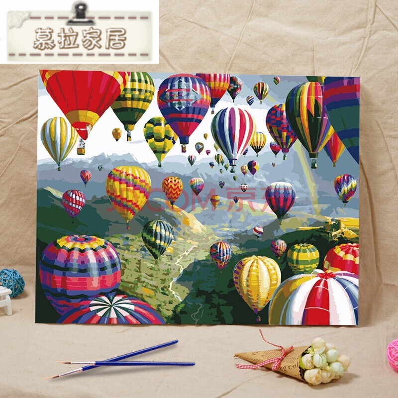 diy手绘数字油画客厅风景自己填上色手工油彩装饰画魅力深秋 热气球