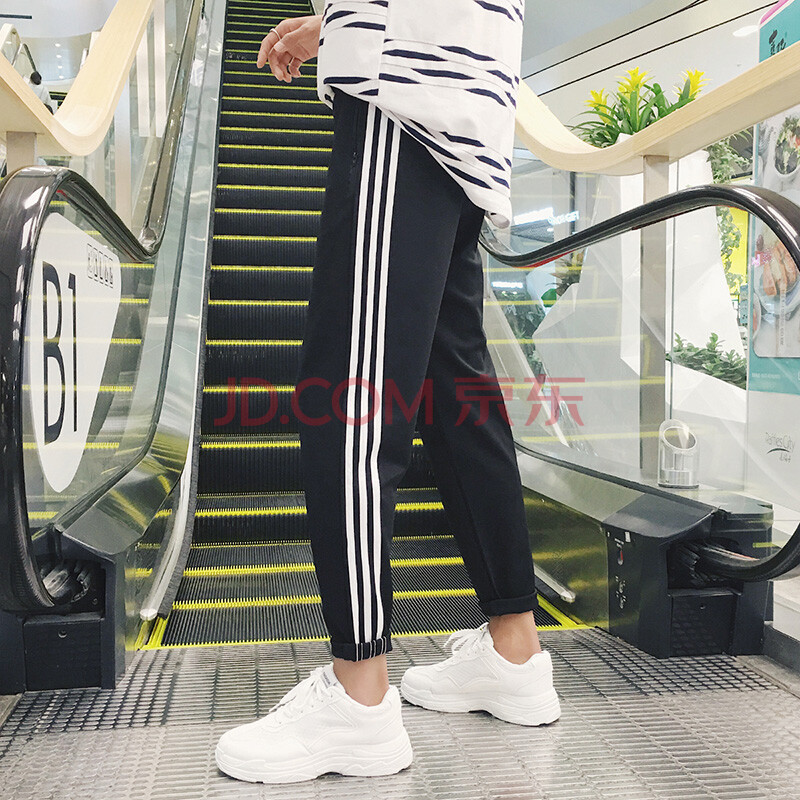 昆侖牧歌 休閑運動褲男士夏季新品束腳校服褲子長褲薄款九分褲收口小腳 黑色收口 L