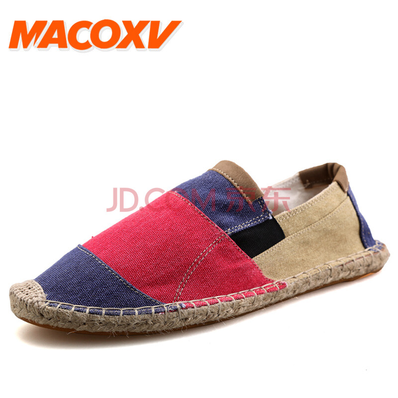 MACOXV 男士布鞋男老北京布鞋青年休闲帆布鞋透气手工棉麻中国风一脚蹬麻布鞋夏季懒人鞋 阳光红色 40(运动鞋码)