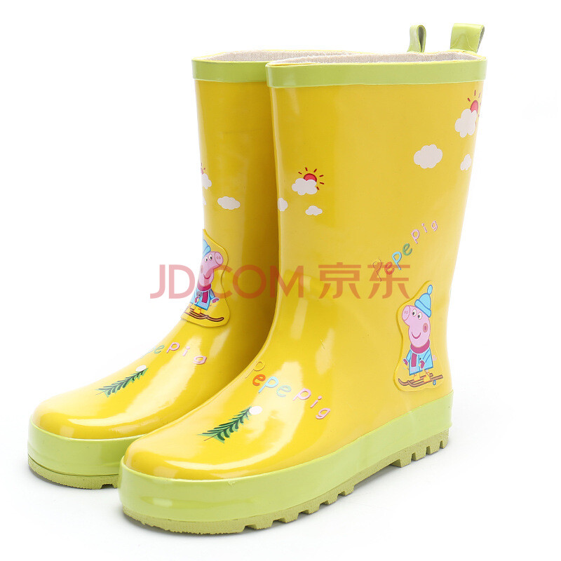 兒童雨鞋粉紅豬雨鞋女兒童水鞋防滑橡膠雨靴寶寶保暖鞋套親子膠鞋 黃色小豬雨鞋 32碼/內長21.1cm