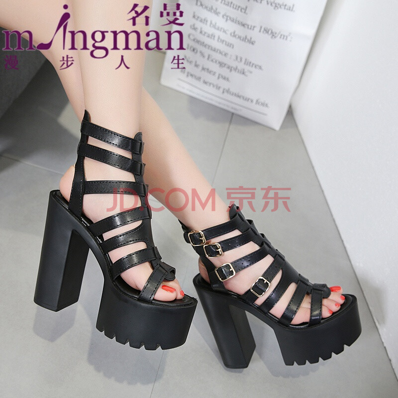 ÃûÂüÏļ¾15CM´Ö¸ú¸ß¸úЬҹµê·Àˮ̨ºÚɫϸ´ø×éºÏÐԸжַïοÕÅ®Á¹Ð¬ ºÚÉ« 35