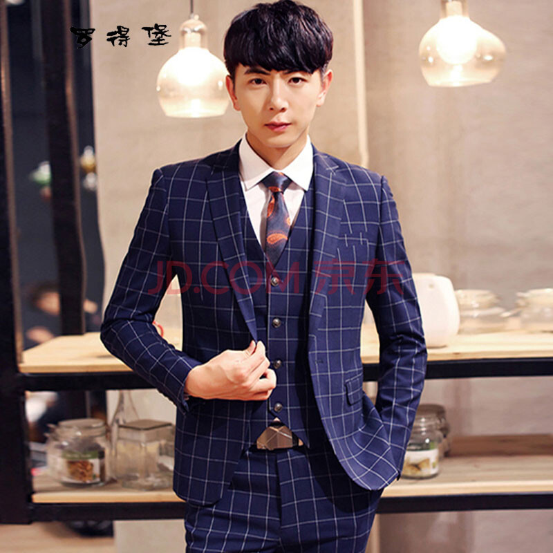 韩版修身格子小西装男牌子品质好 新款好用