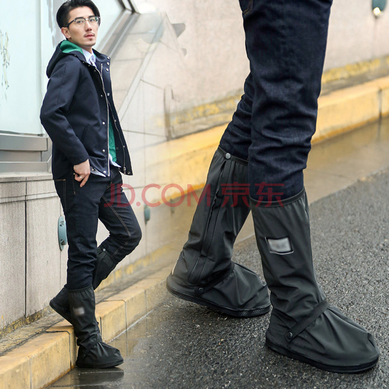 高筒防雨鞋套加厚男摩托車便攜防水腳套男女雨天戶外 黑色 XL/適用43-44碼