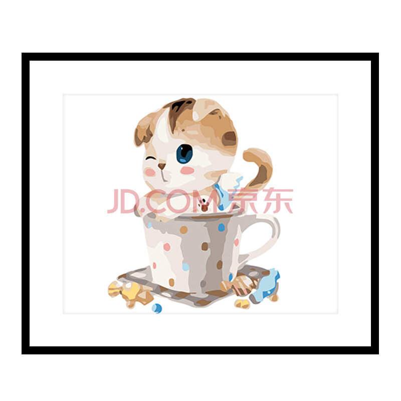 佳彩天颜 diy数字油画 卧室动漫卡通动物手绘装饰画茶杯猫 gx8395可爱