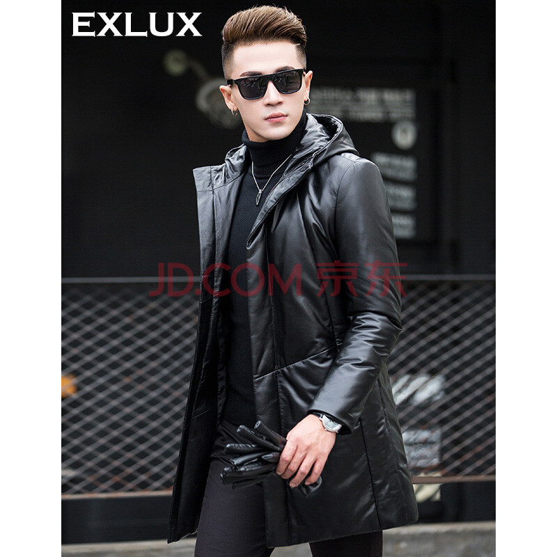 EXLUXÕæÆ¤ÓðÈÞ·þÄÐÃàÑòƤ¶¬¼¾Á¬Ã±Öг¤¿îº«°æÐÞÉíº£ÄþƤÒÂÍâÌ× ºÚÉ« XL