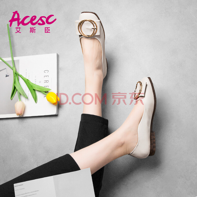 艾斯臣2018新款夏季百搭韓版溫柔鞋平底豆豆鞋學生低跟淺口單鞋女 米白色 36