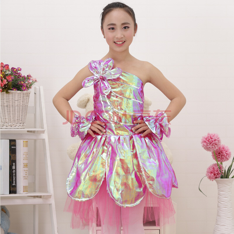 环保服装儿童幼儿舞蹈服装演出服女童六一表演服舞台装舞蹈裙绿色 玫
