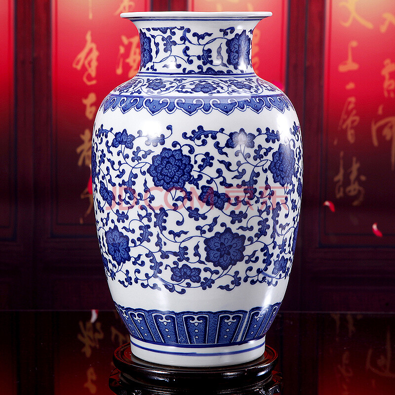 景德镇陶瓷器 中式古典釉下彩青花缠枝莲花瓶图片