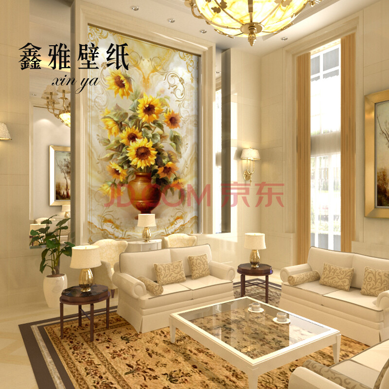 鑫雅 定制墙纸 客厅沙发电视墙背景墙布壁纸 玄关向日葵欧式大理石