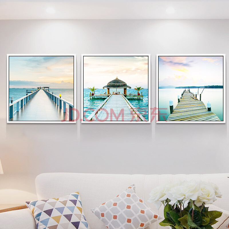 梓画 客厅装饰画现代简约沙发背景墙画壁画北欧风格简欧三联客厅风景