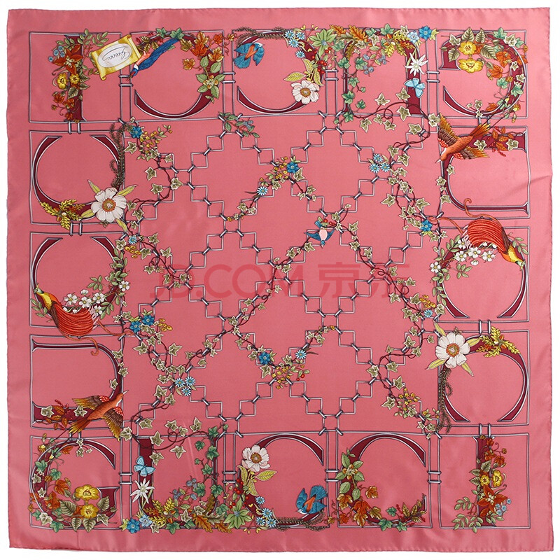 gucci 古驰 女士灰粉色真丝花卉图案丝巾 323150 3g001 5873