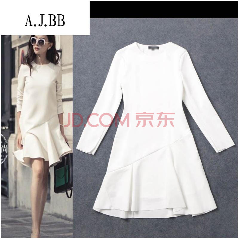芮婕服装店*时尚女装 时尚圆领长袖下摆不规则连衣裙