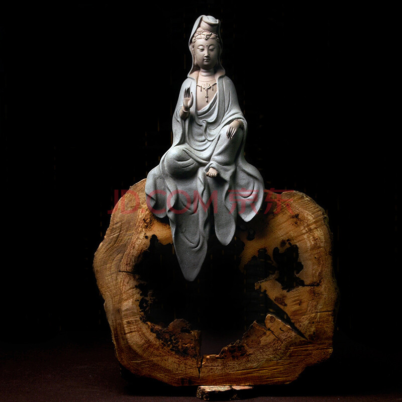 静阁轩 陶瓷观音菩萨佛像 佛教用品 风化木禅意装饰品