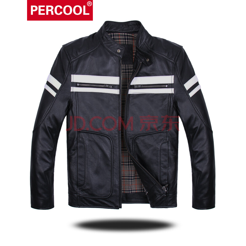 PERCOOL皮客2016秋冬新款哈雷機車摩托服真皮皮衣男立領短款修身機車服真皮夾克皮外套 黑色(進口頭層純牛皮) 2XL號