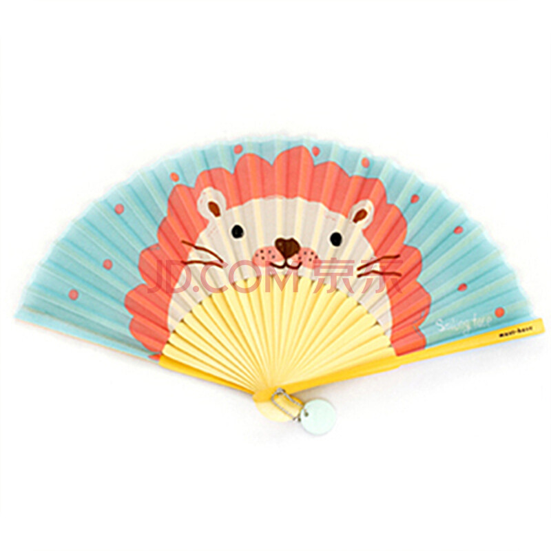 俊艺萌可爱卡通扇形小扇子夏季布艺扇子和风折叠扇 狮子