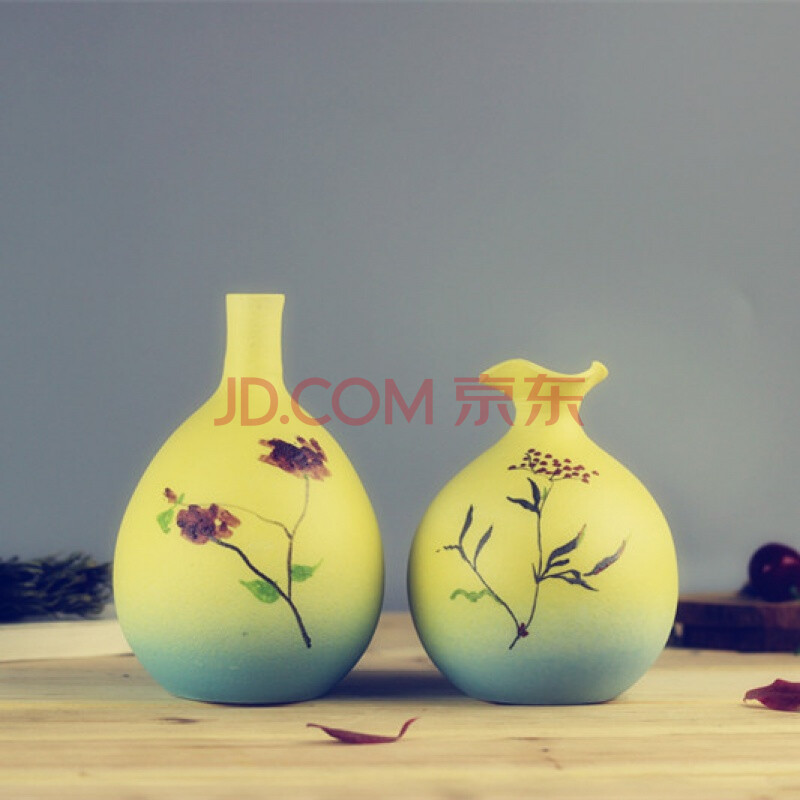 创意手绘陶瓷花插 景德镇 陶艺小花瓶 田园简约风 家居摆件 花边口