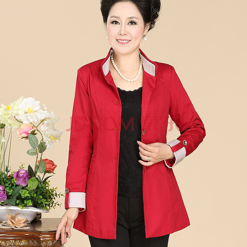 最新中老年女装妈妈装长袖风衣外套价格 同款 _尚都购