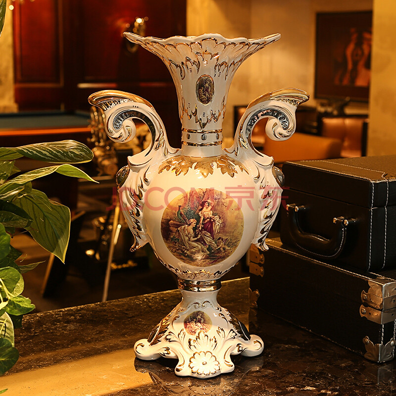 梵莎奇 奢华家居装饰工艺摆件 欧式陶瓷落地客厅卧室办公室大花瓶