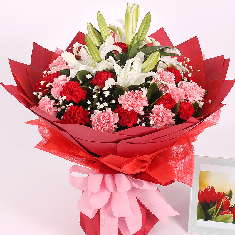 康乃馨鲜花速递全国 康乃馨礼盒 母亲节鲜花 康乃馨百合花束 全国送花