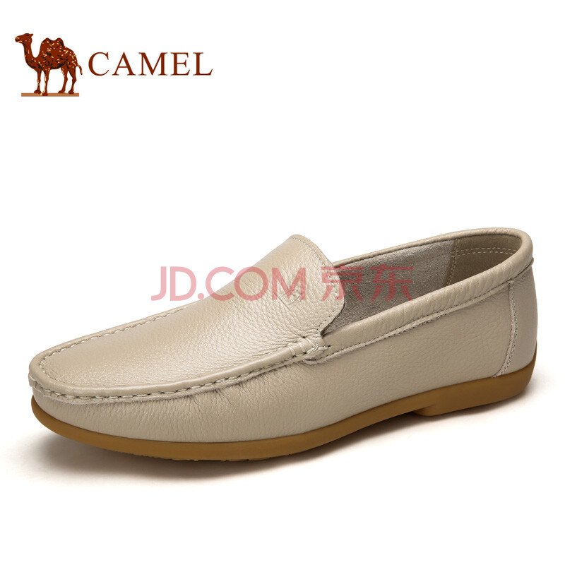 骆驼(CAMEL)春季新款男鞋 舒适男士套脚日常休闲皮鞋乐福鞋子 米白 44