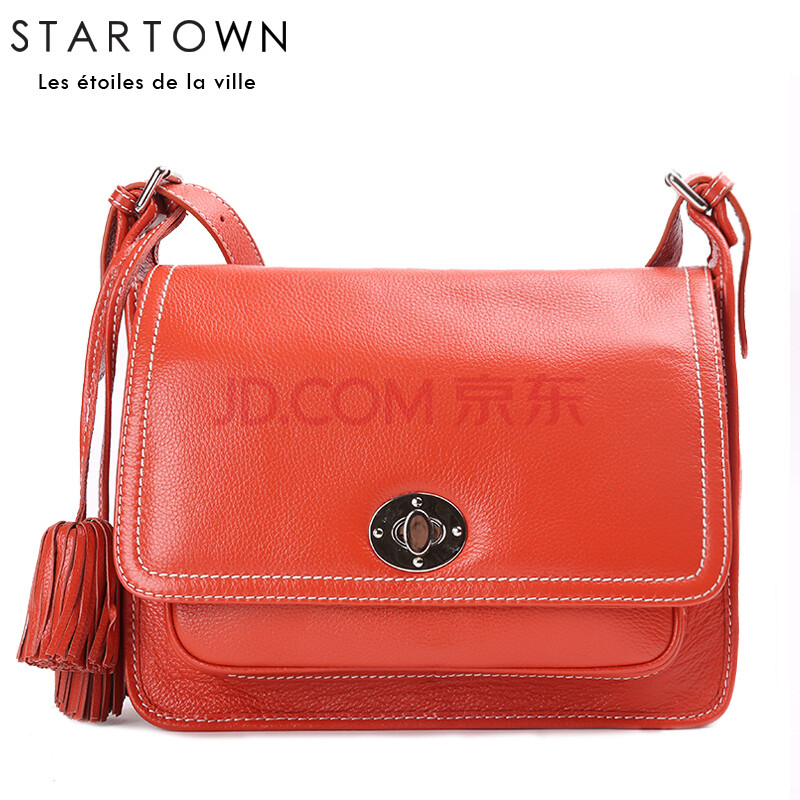 startown新款复古简约锁扣式斜挎包头层牛皮女包大流苏单肩包wla126