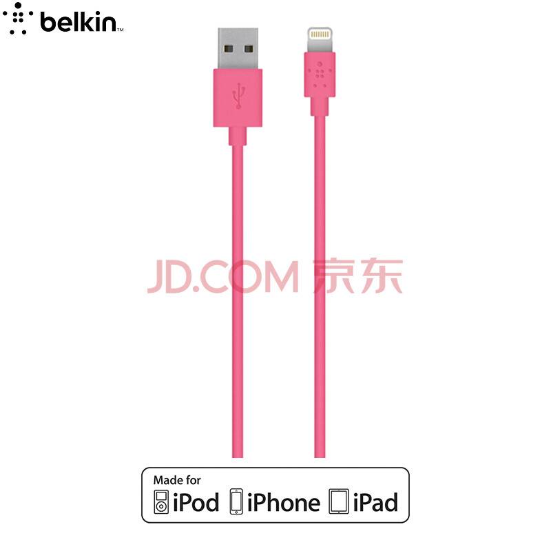 ±´¶û½ð£¨BELKIN£©Æ»¹ûMFIÈÏÖ¤ Lightning½Ó¿Ú³äµçÏß ÊÊÓÃÓÚiPhone7/7P/8/X/iPad Pro ·ÛÉ« 1.2Ã×