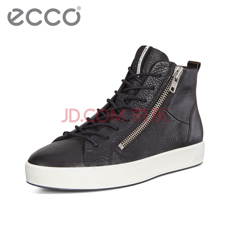 ECCO爱步 秋冬新款时尚侧拉链高帮鞋 真皮休闲男鞋 SOFT 8柔酷8号440644 黑色44064455974 43