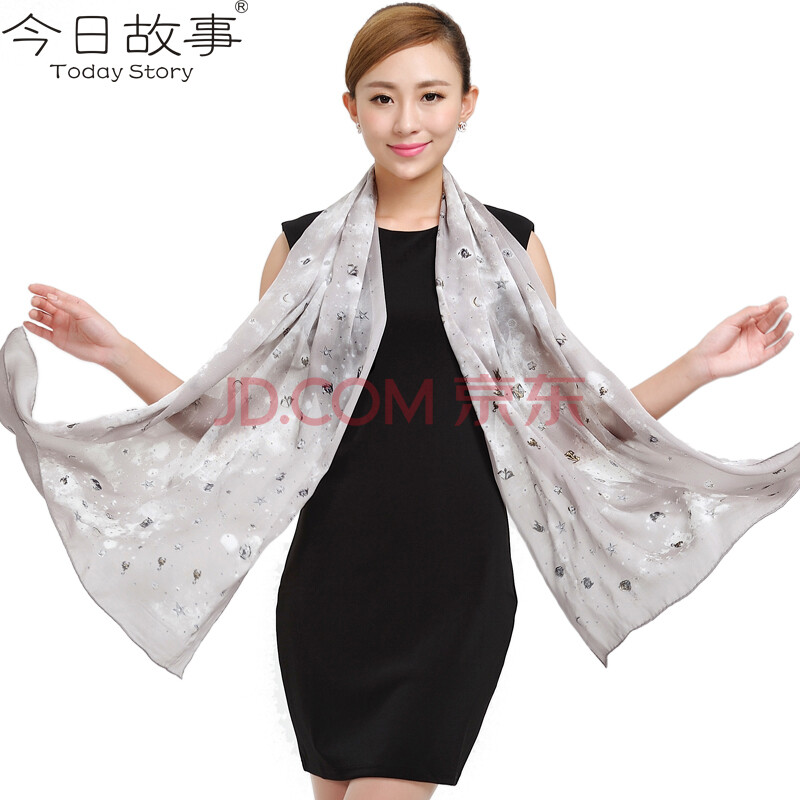 今日故事 秋冬女真丝围巾淑女桑蚕丝丝巾披肩