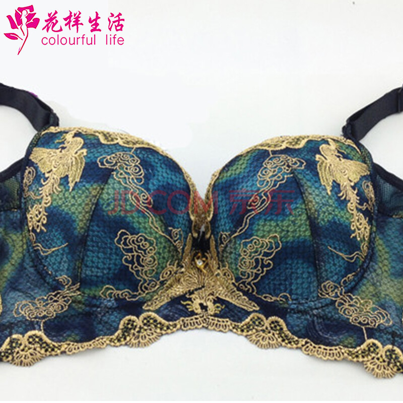花样生活 聚拢调整型文胸 性感刺绣印花蕾丝深v女士内衣 侧收上托文胸