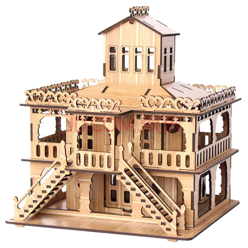 儿童益智玩具3d立体拼图拼板木质制 diy手工制作房屋模型拼装积木