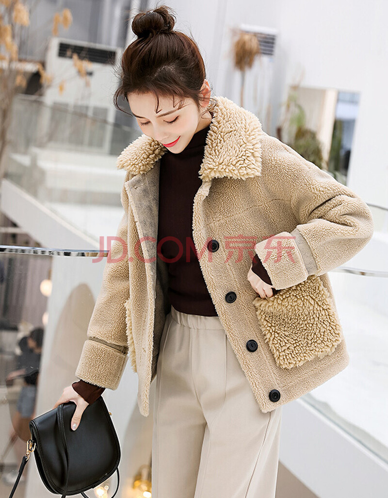 2020年冬季反季小个子羊羔绒大衣 驼色-冬天外套女加厚中长款加绒加厚